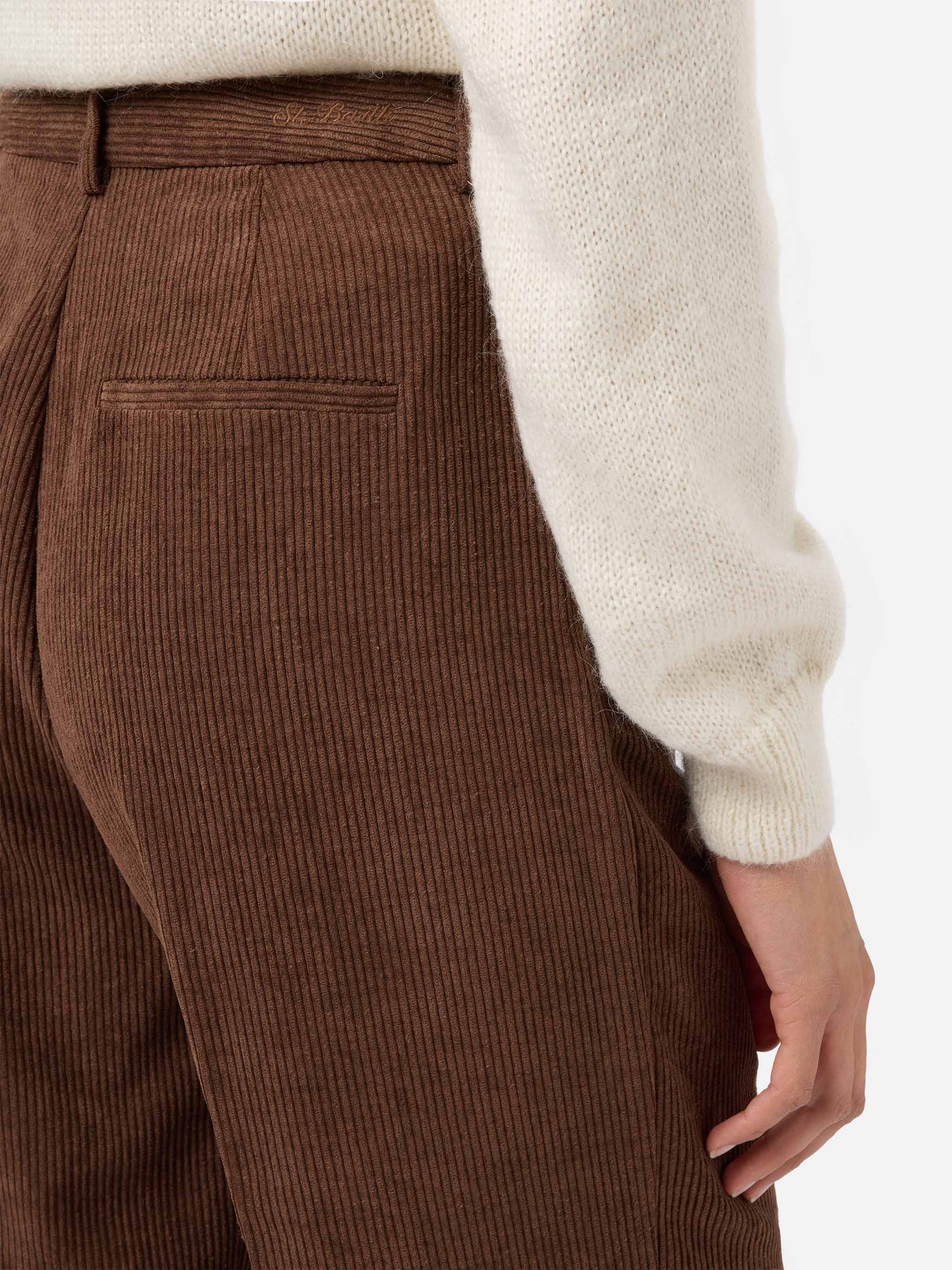 Rebella wide-leg trousers in corduroy brown