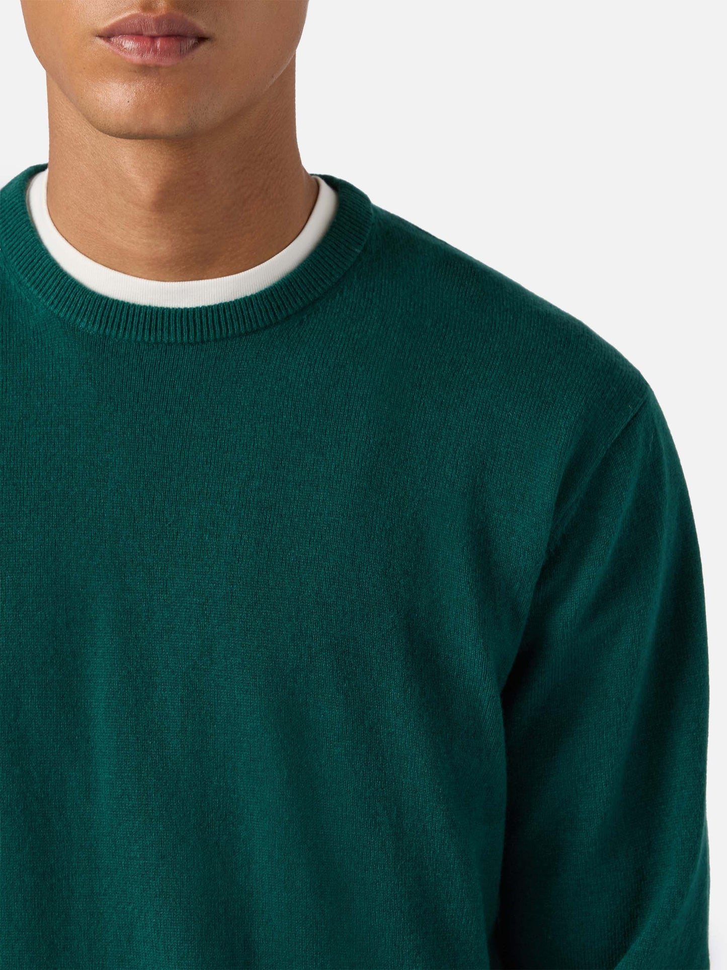 Regent sweater in British green merino wool and cashmere