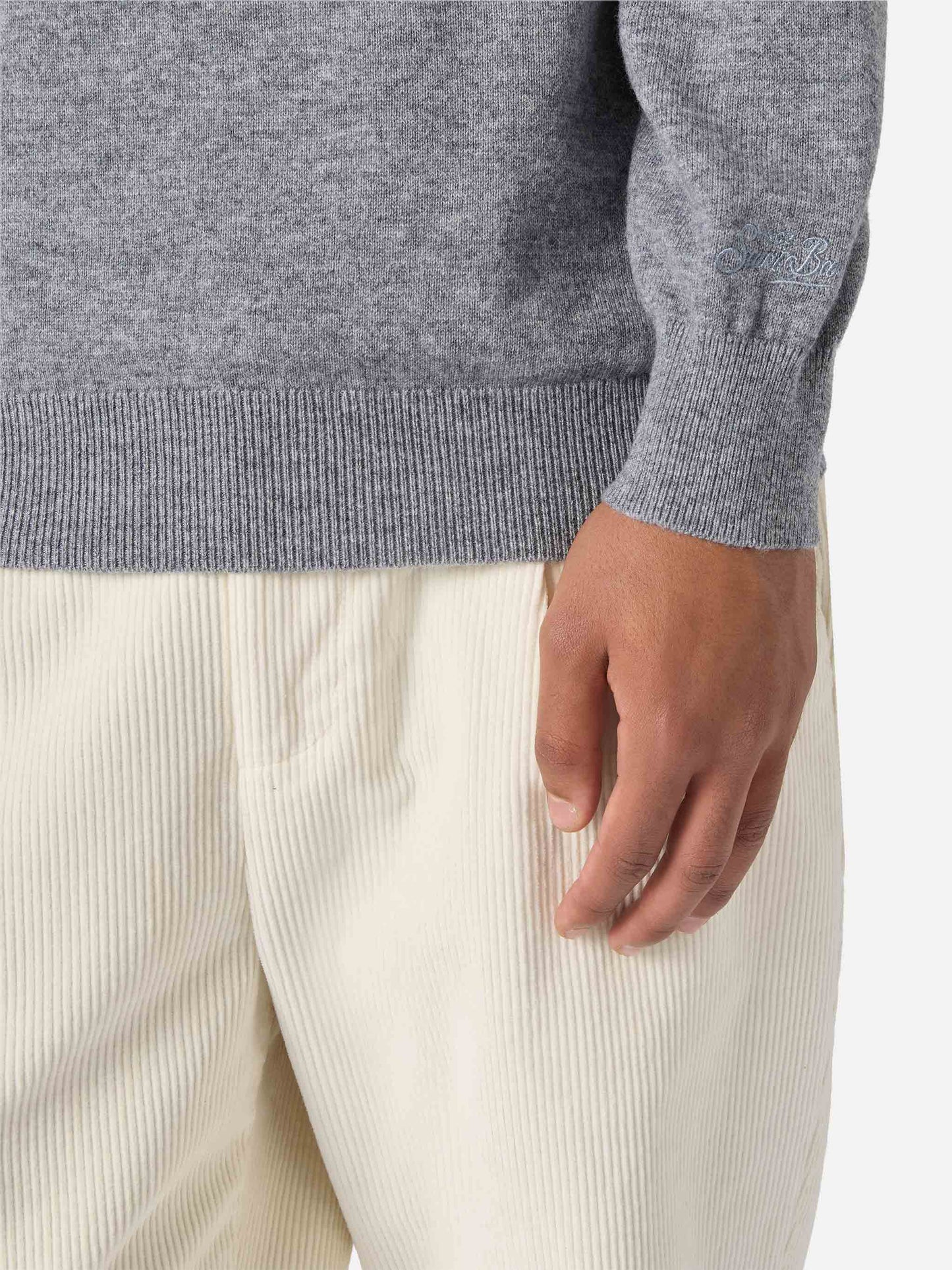 Regent sweater in melange grey merino wool and cashmere