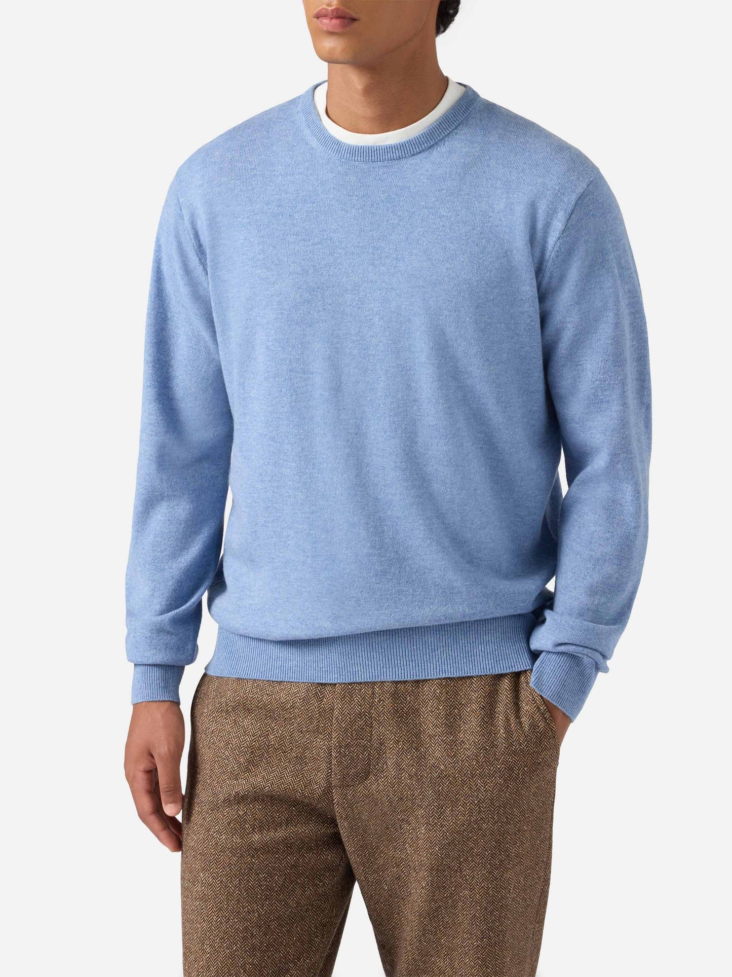 Regent sweater in dusty blue merino wool and cashmere