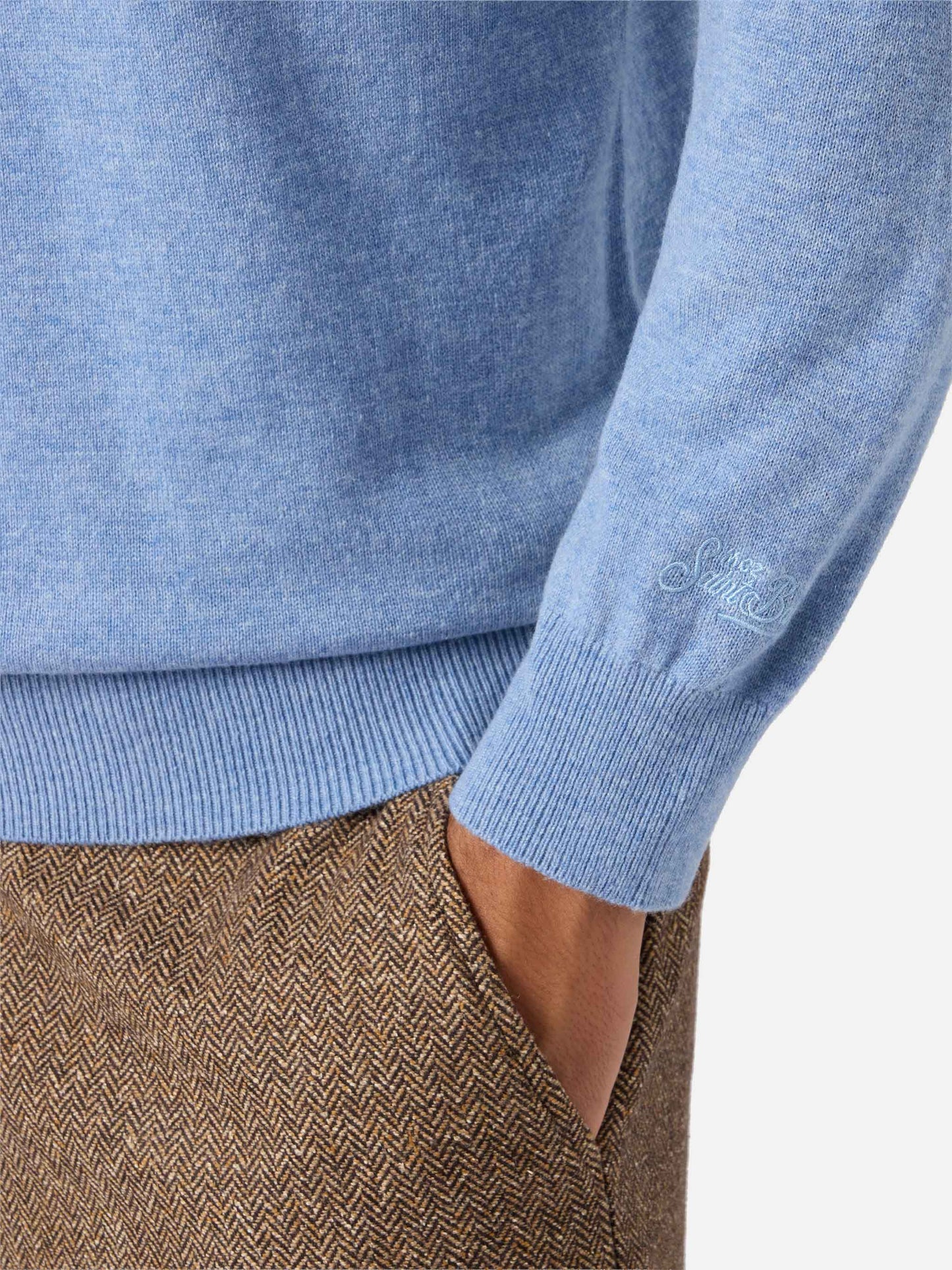 Regent sweater in dusty blue merino wool and cashmere