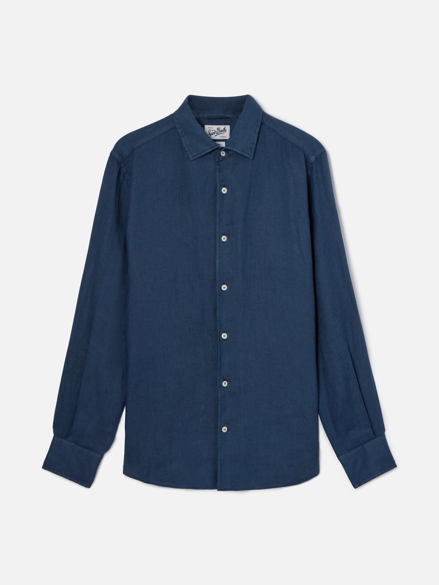 Blue navy Raphael shirt in linen with mineral garment dyeing