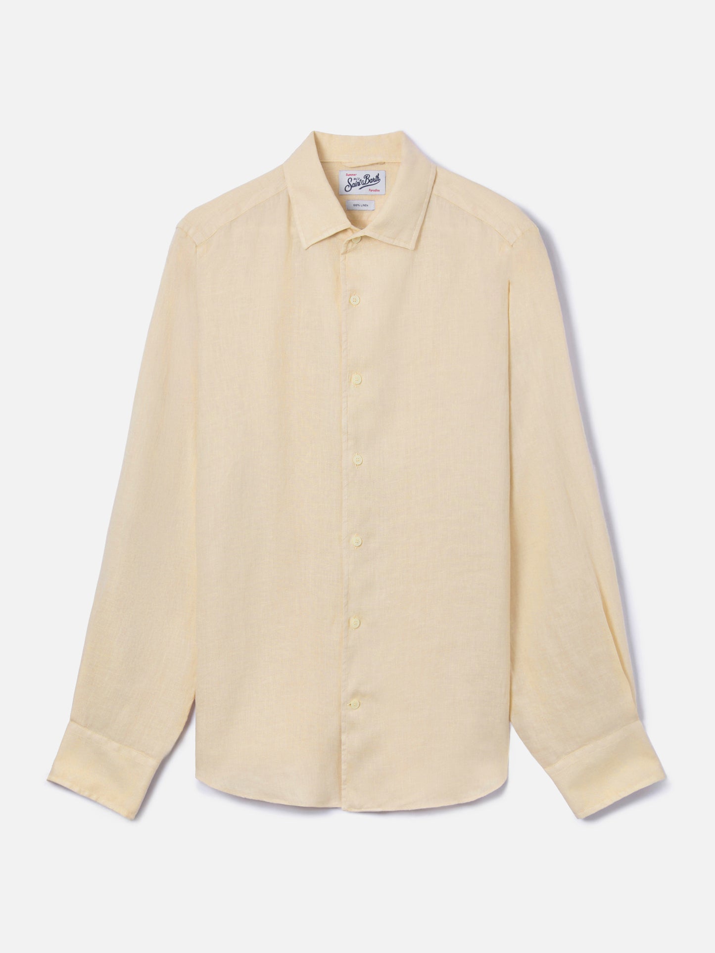 Camisa Raphael beige en lino con tinte mineral en prenda
