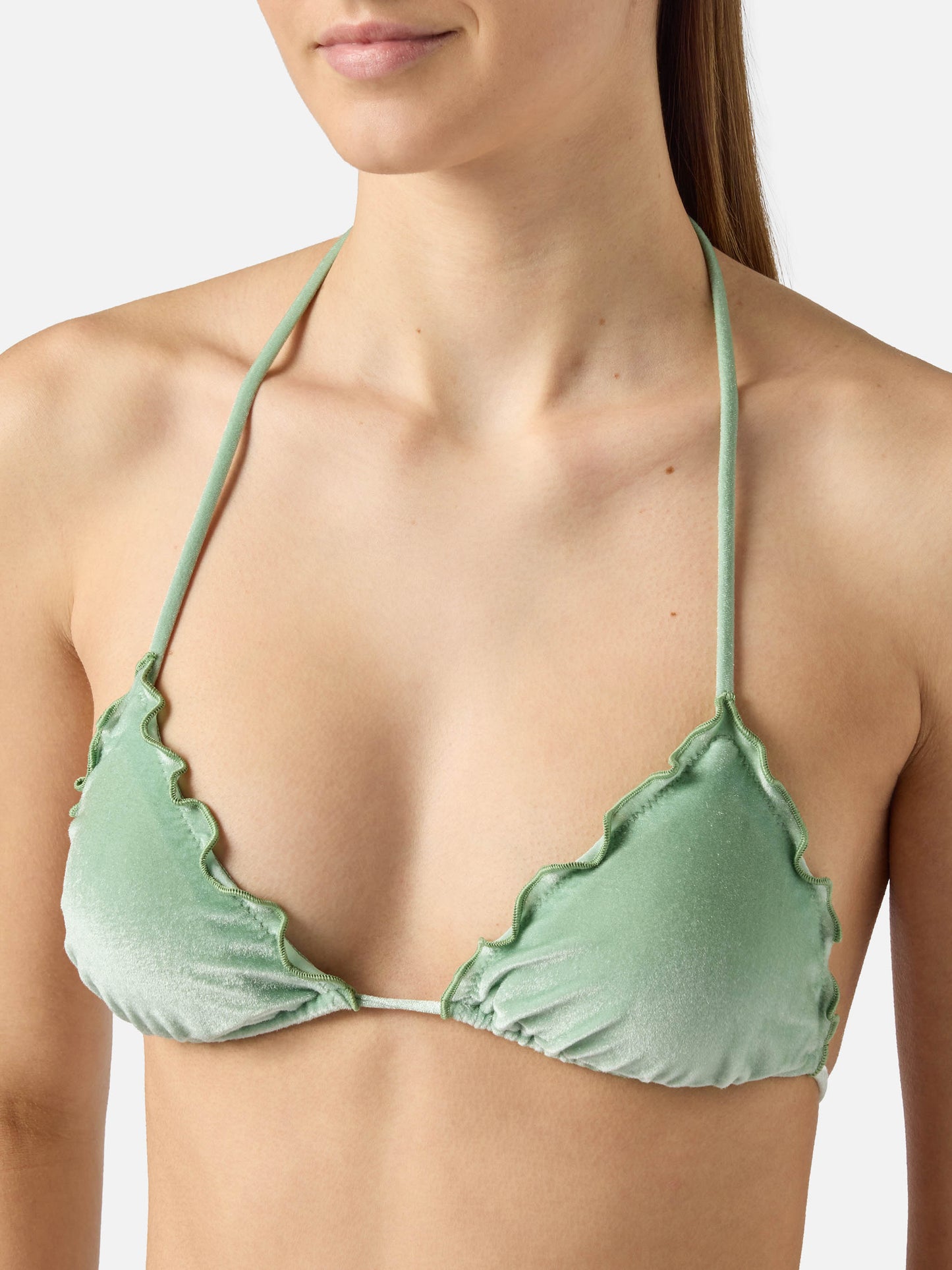 Sagittarius triangle bikini top in silver velvet