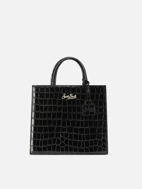 Shop Bag Midi Handbag in black crocodile-print leather
