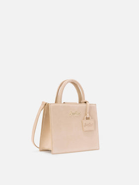 Borsa a mano Shop Bag Mini in pelle scamosciata beige
