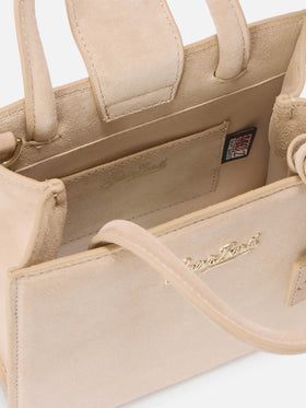 Borsa a mano Shop Bag Mini in pelle scamosciata beige