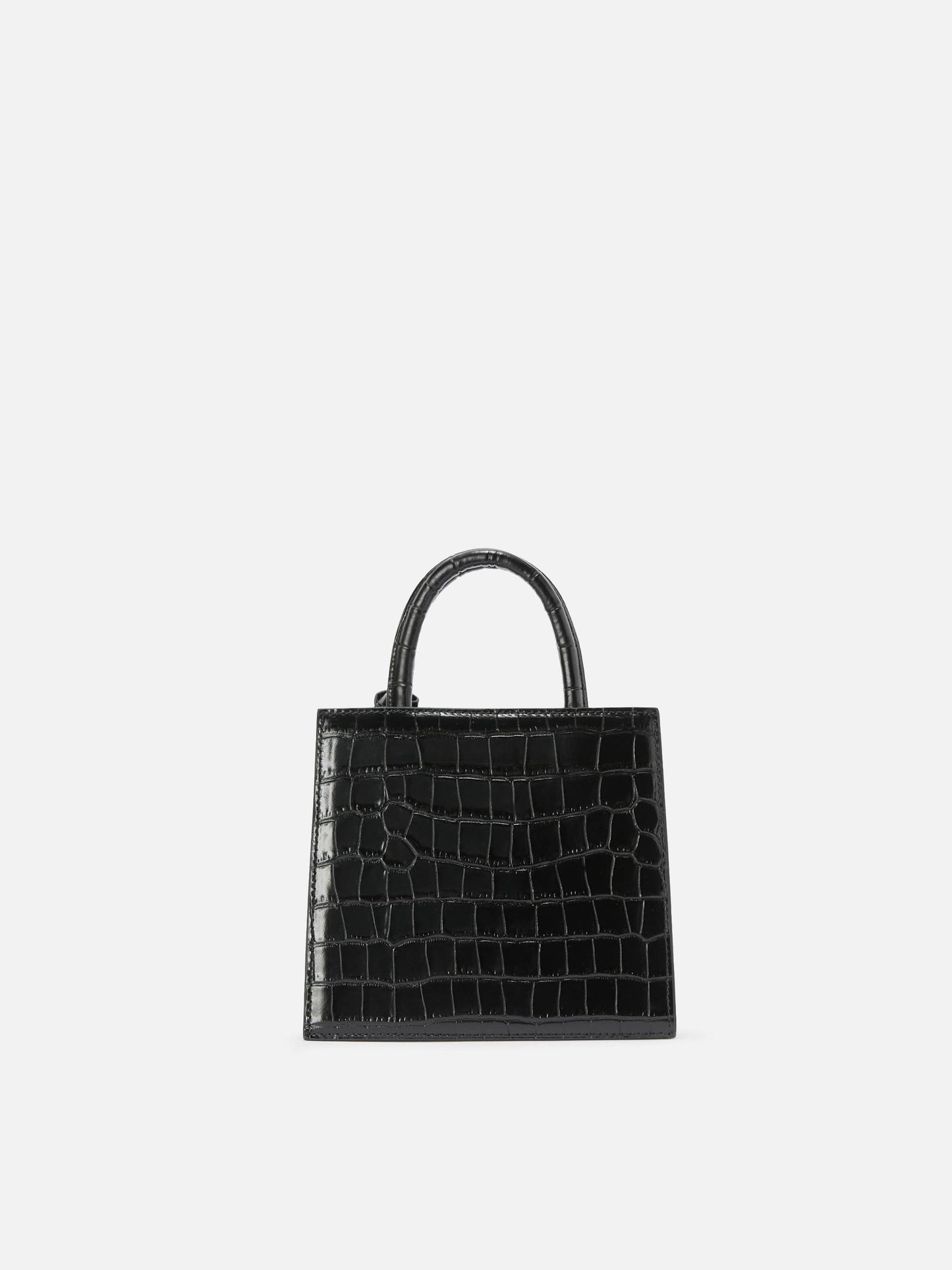 Shop Bag Mini Handbag in black crocodile-print leather