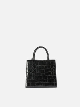 Shop Bag Mini Handbag in black crocodile-print leather