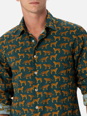Herren-Baumwoll-Musselin-Hemd Sikelia mit Geparden-Print
