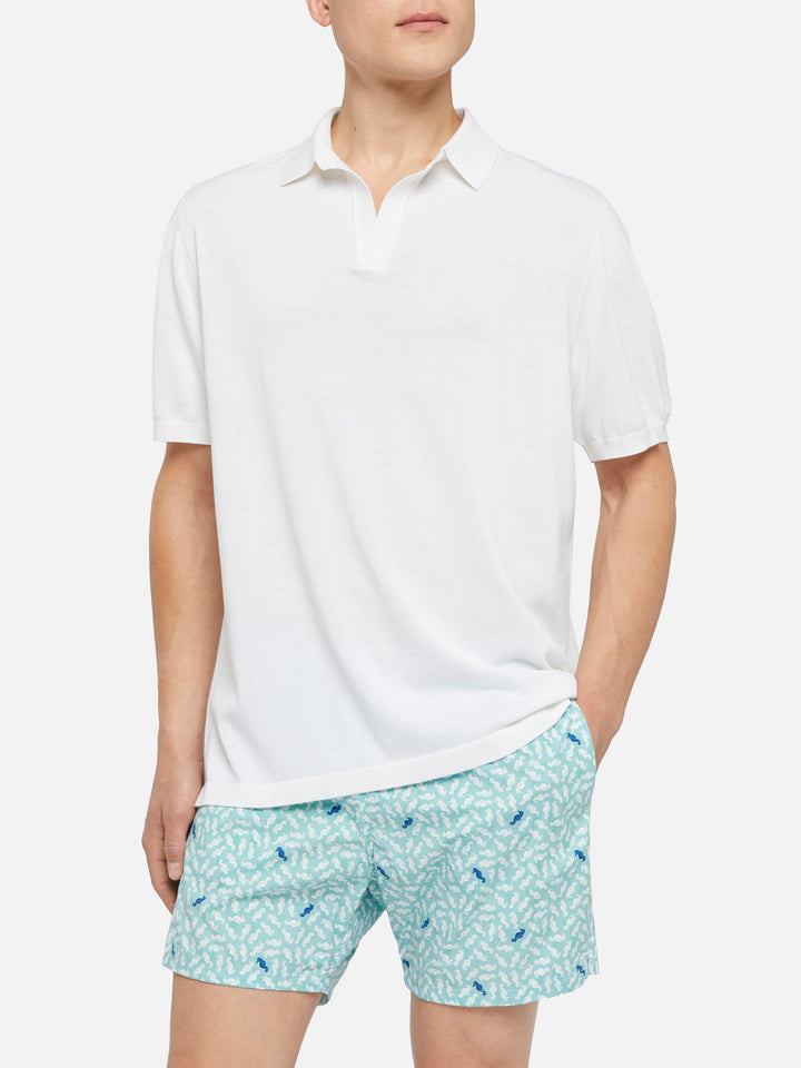 Polo Sloan in maglia di seta e cotone bianca