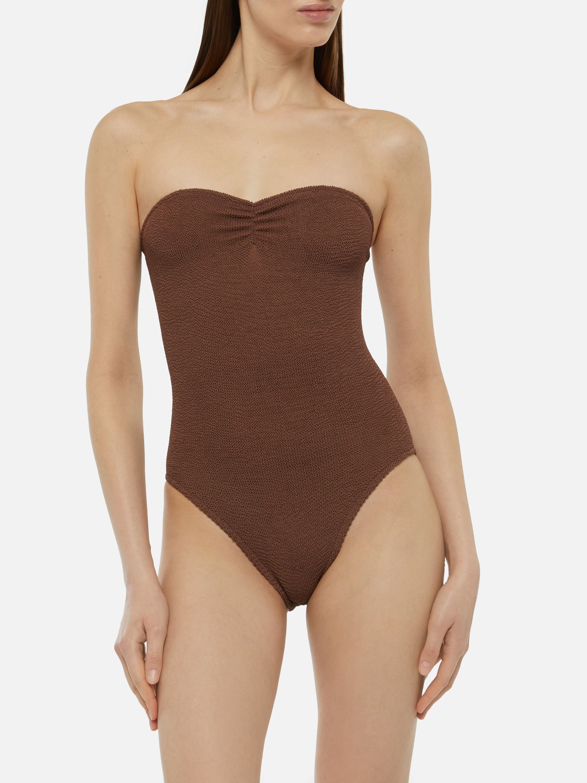 Soleil brown crinkle strapless one-piece swimsuit - MC2 Saint Barth