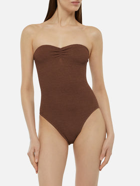 Soleil brown crinkle strapless one-piece swimsuit - MC2 Saint Barth