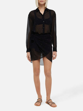 Sery short black georgette pareo with rhinestone embellishment - MC2 Saint Barth