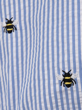 Girl seersucker cotton one piece swimsuit Tilda with ruffled straps - MC2 Saint Barth