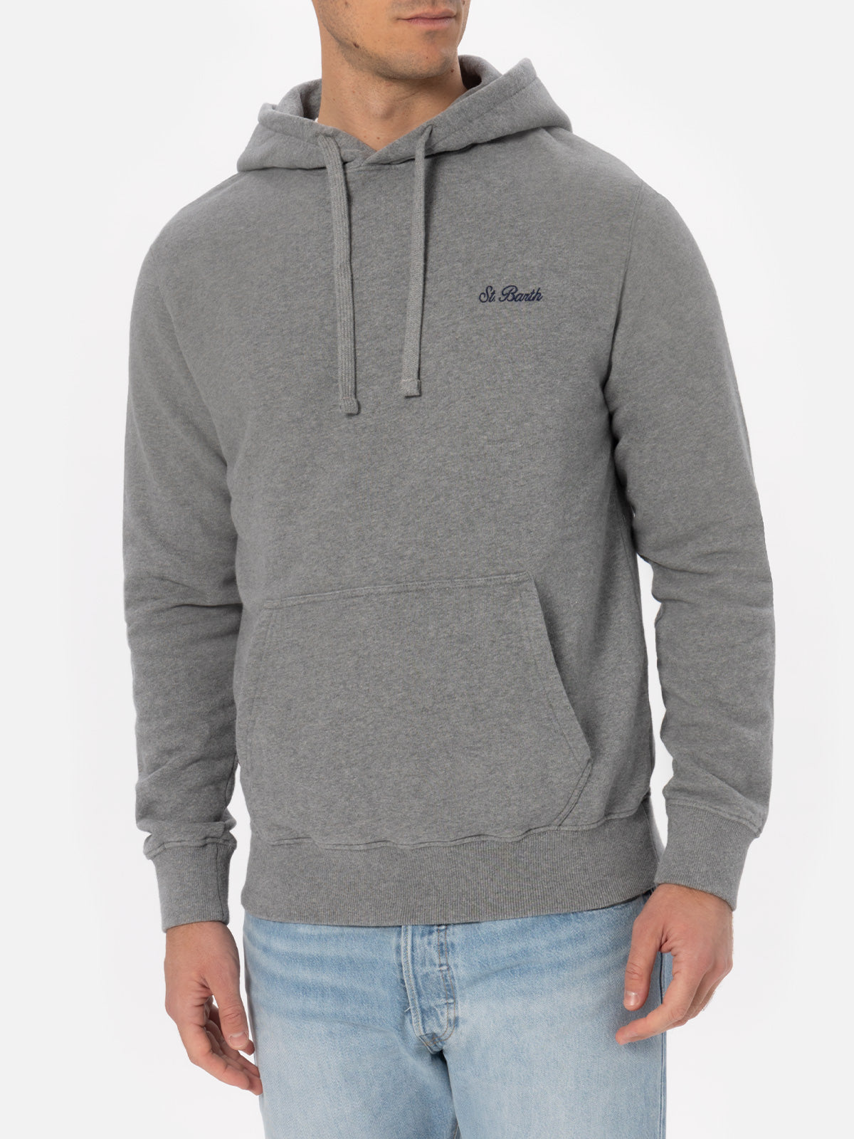 Felpa da uomo grigio mélange Tribeca con ricamo St. Barth