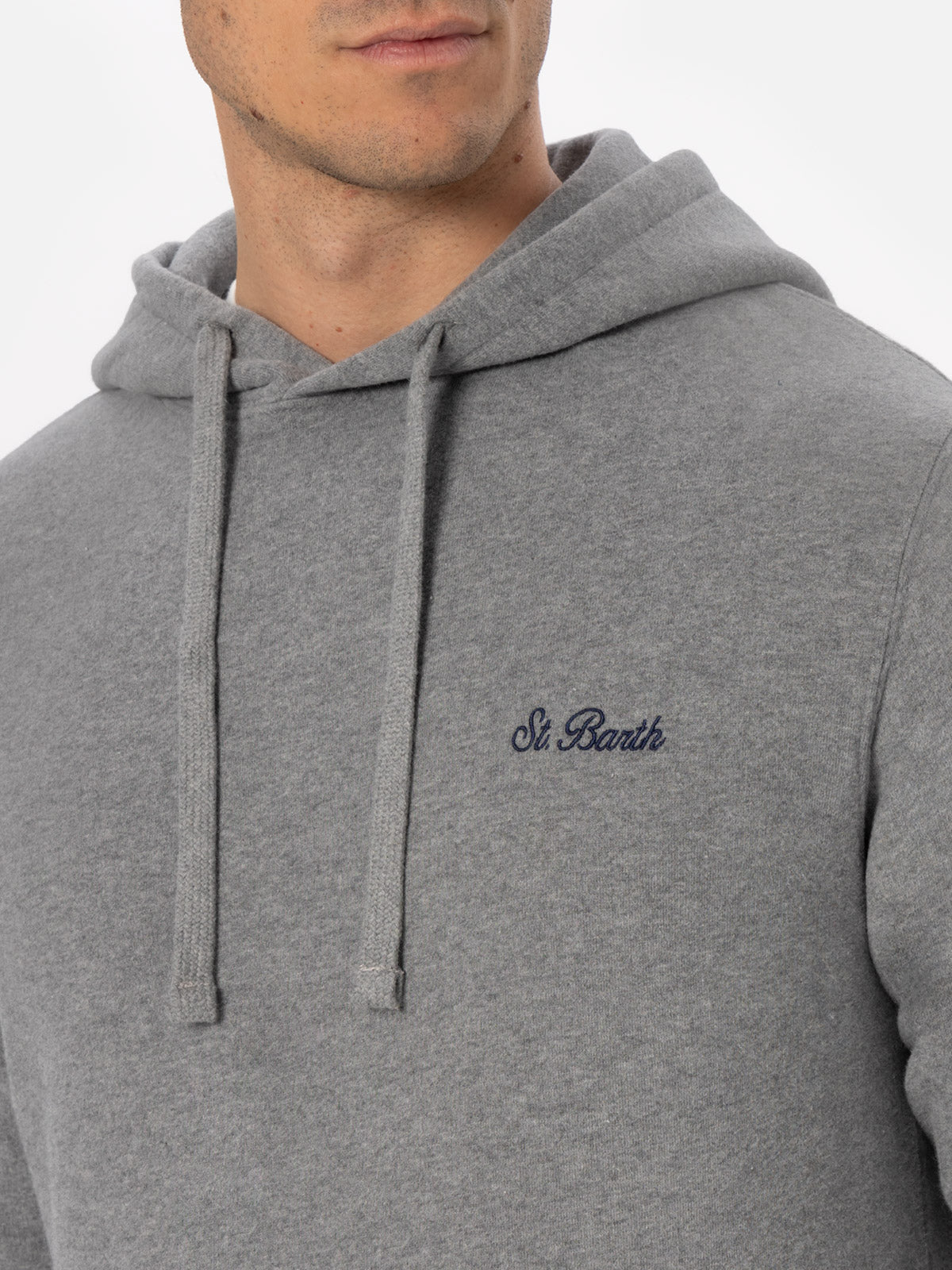 Felpa da uomo grigio mélange Tribeca con ricamo St. Barth