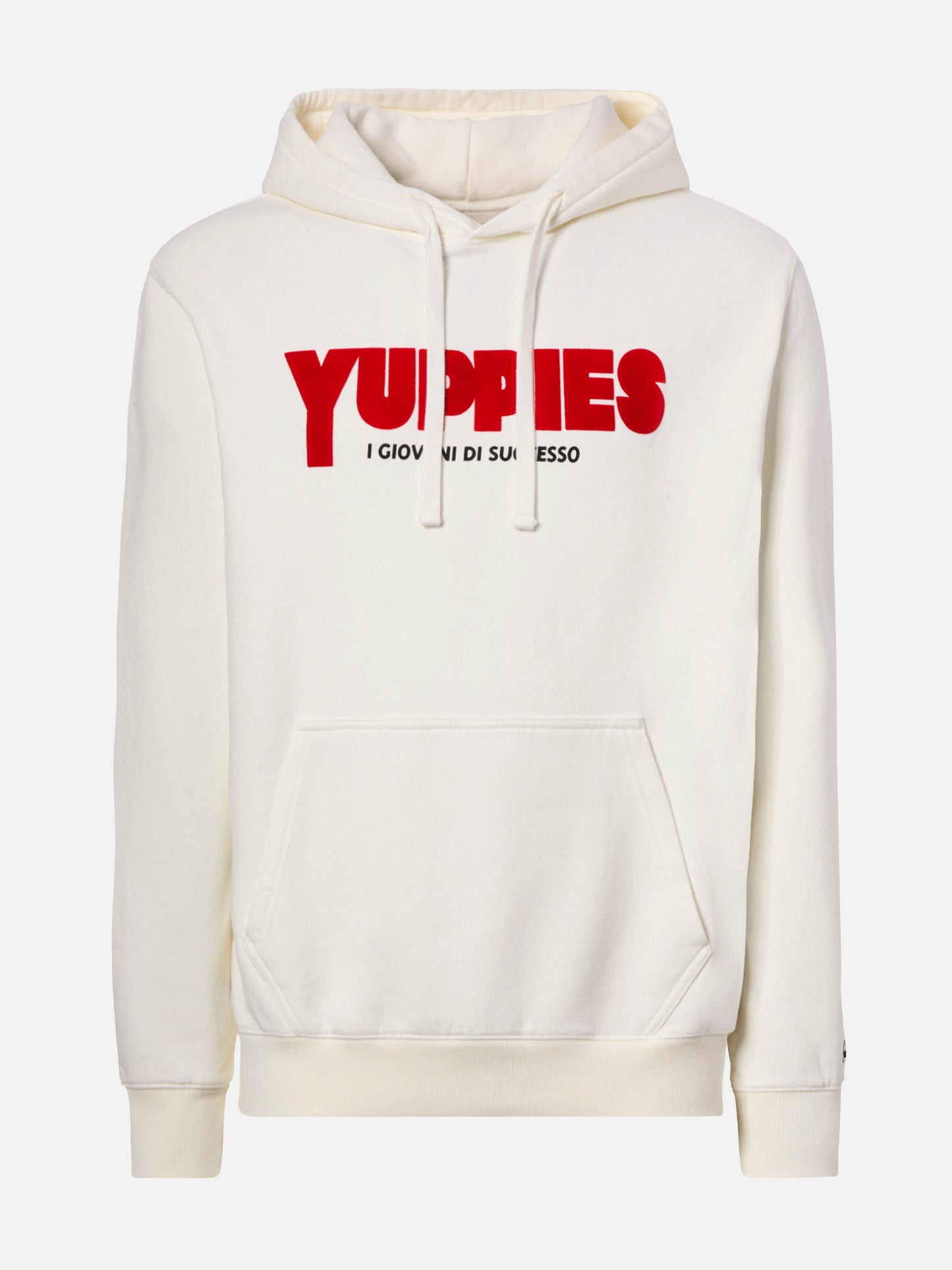 Tribeca cotton hoodie in white with Yuppies flock print | YUPPIES SPECIAL EDITION