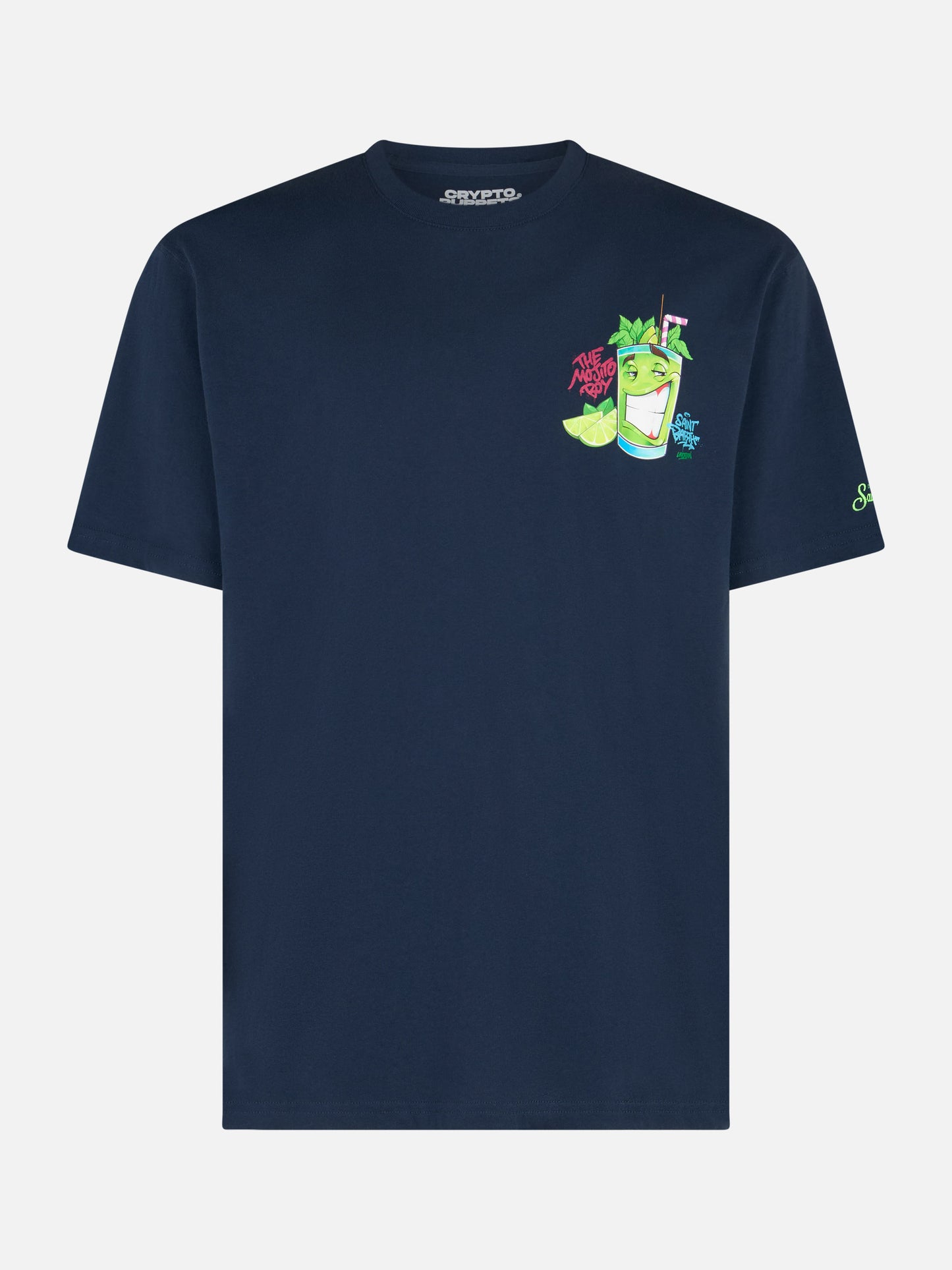 Man cotton t-shirt with Cryptopuppets Mojito front and back placed print | CRYPTOPUPPETS SPECIAL EDITION - MC2 Saint Barth