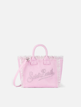 Pink cotton canvas Mini Vanity bag with rhinestone logo - MC2 Saint Barth