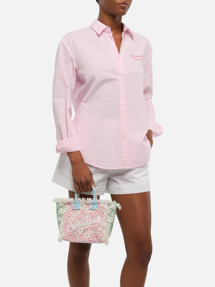 Borsa Mini Vanity in canvas di cotone con stampa patch floreale