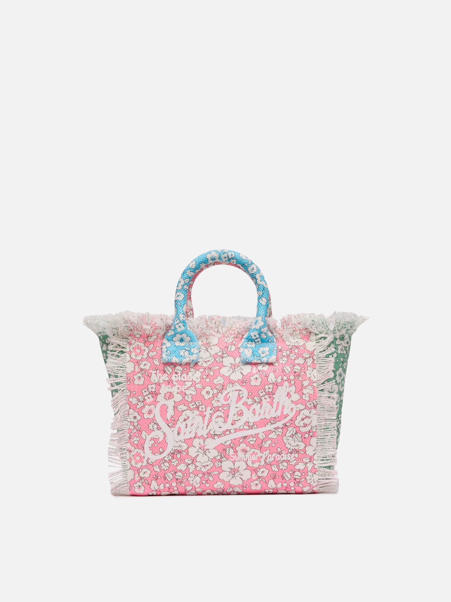 Borsa Mini Vanity in canvas di cotone con stampa patch floreale