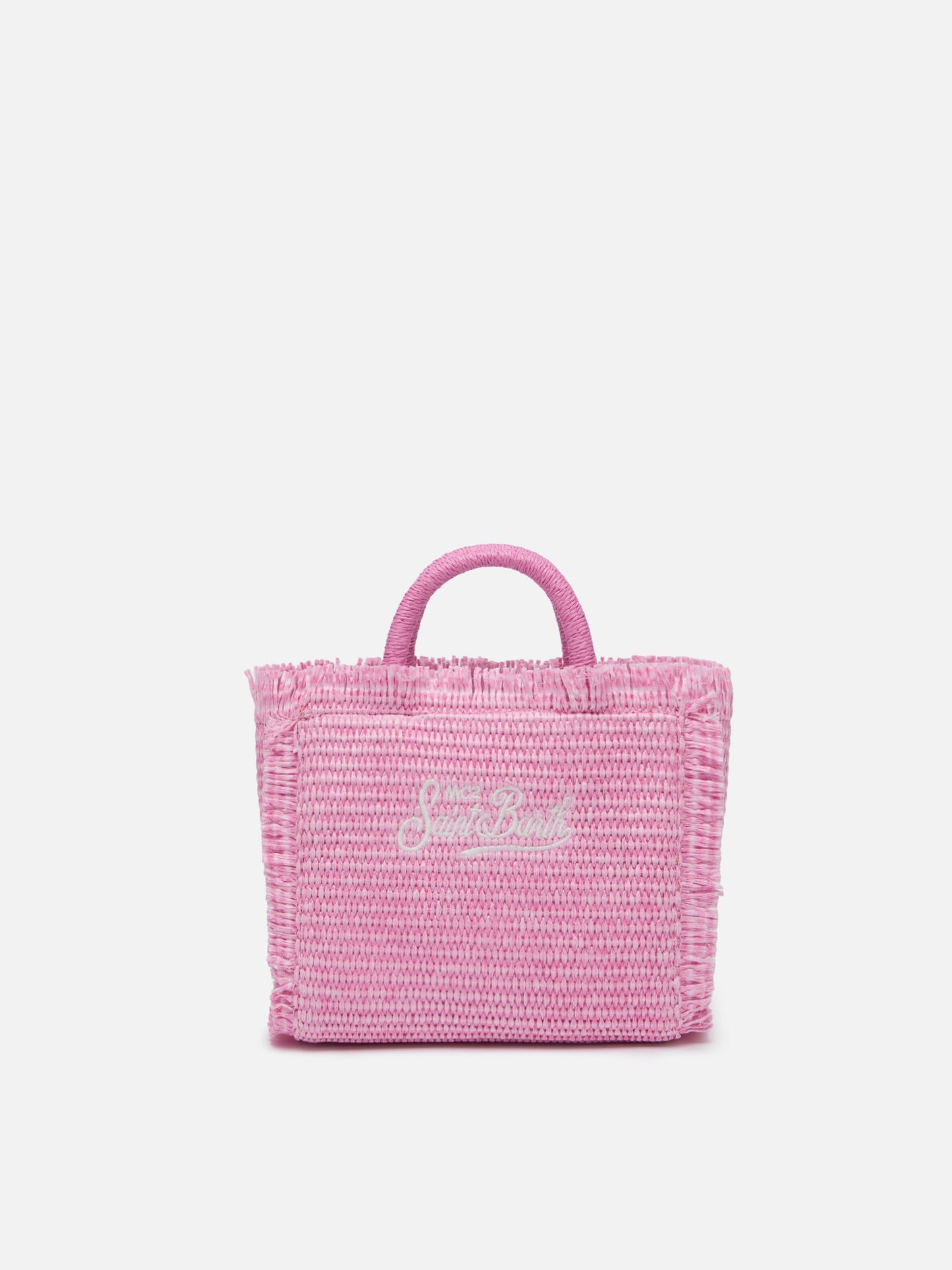 Rosa Mini Vanity Tasche in Strohoptik
