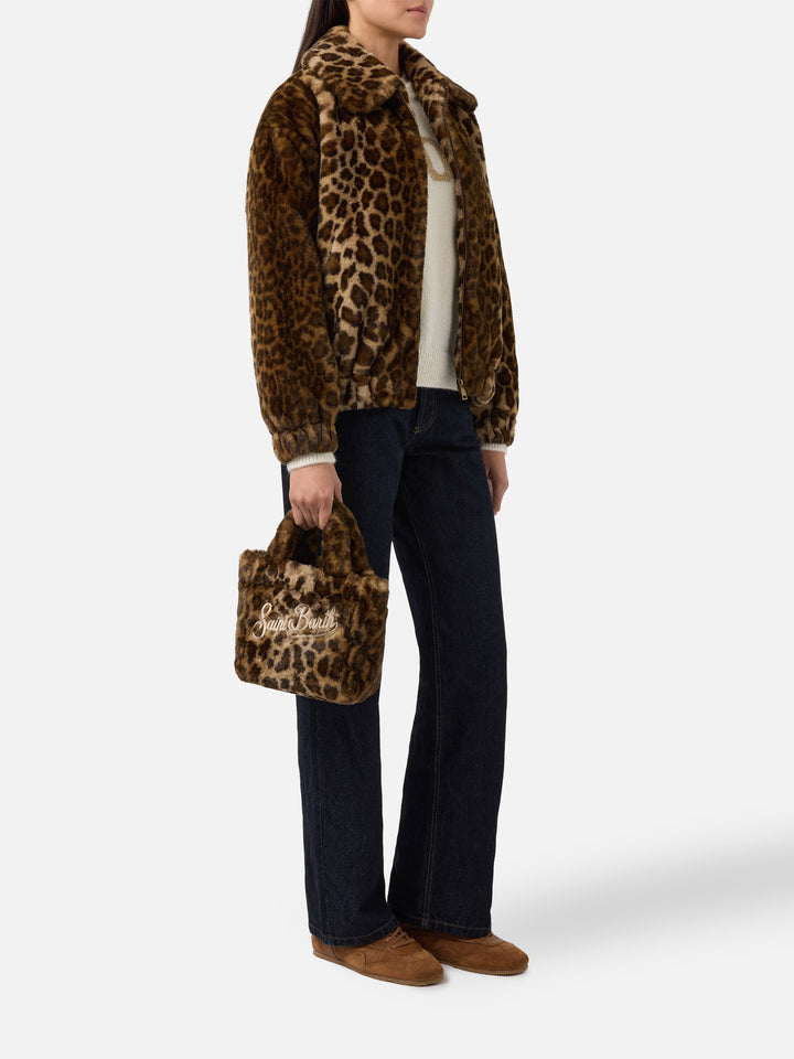 Borsa morbida a mano Vanity Mini Soft in faux fur leopardato