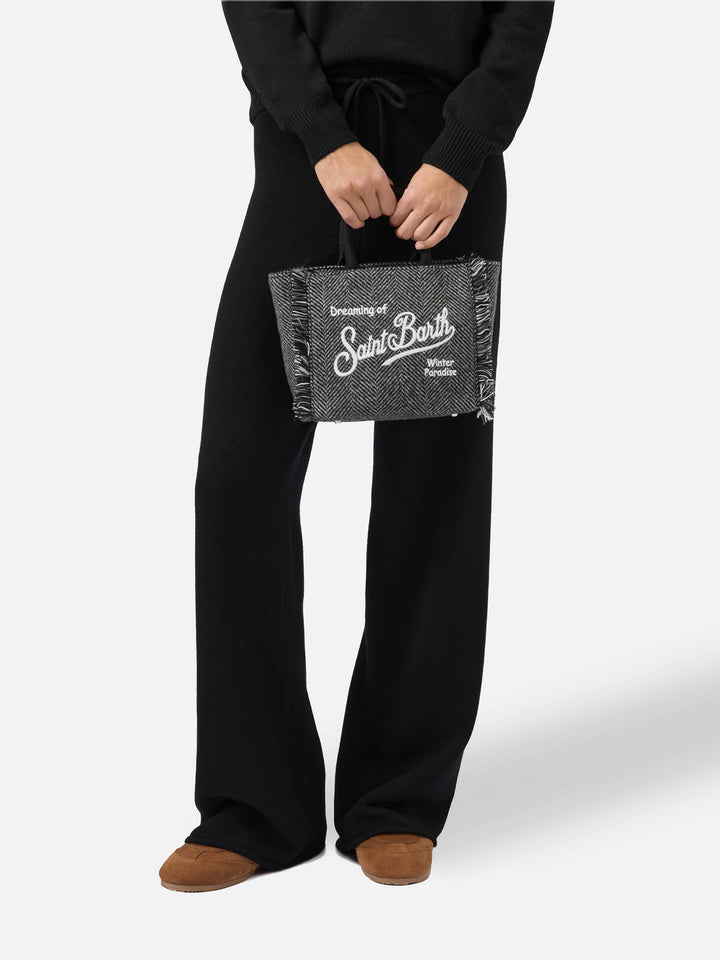 Borsa a mano Vanity Mini Wool in misto lana spinato