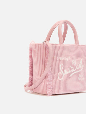 Vanity Mini Corduroy Handbag in pink corduroy velvet and faux suede