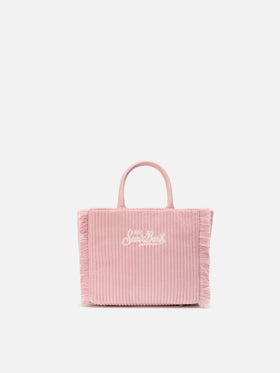 Vanity Mini Corduroy Handbag in pink corduroy velvet and faux suede