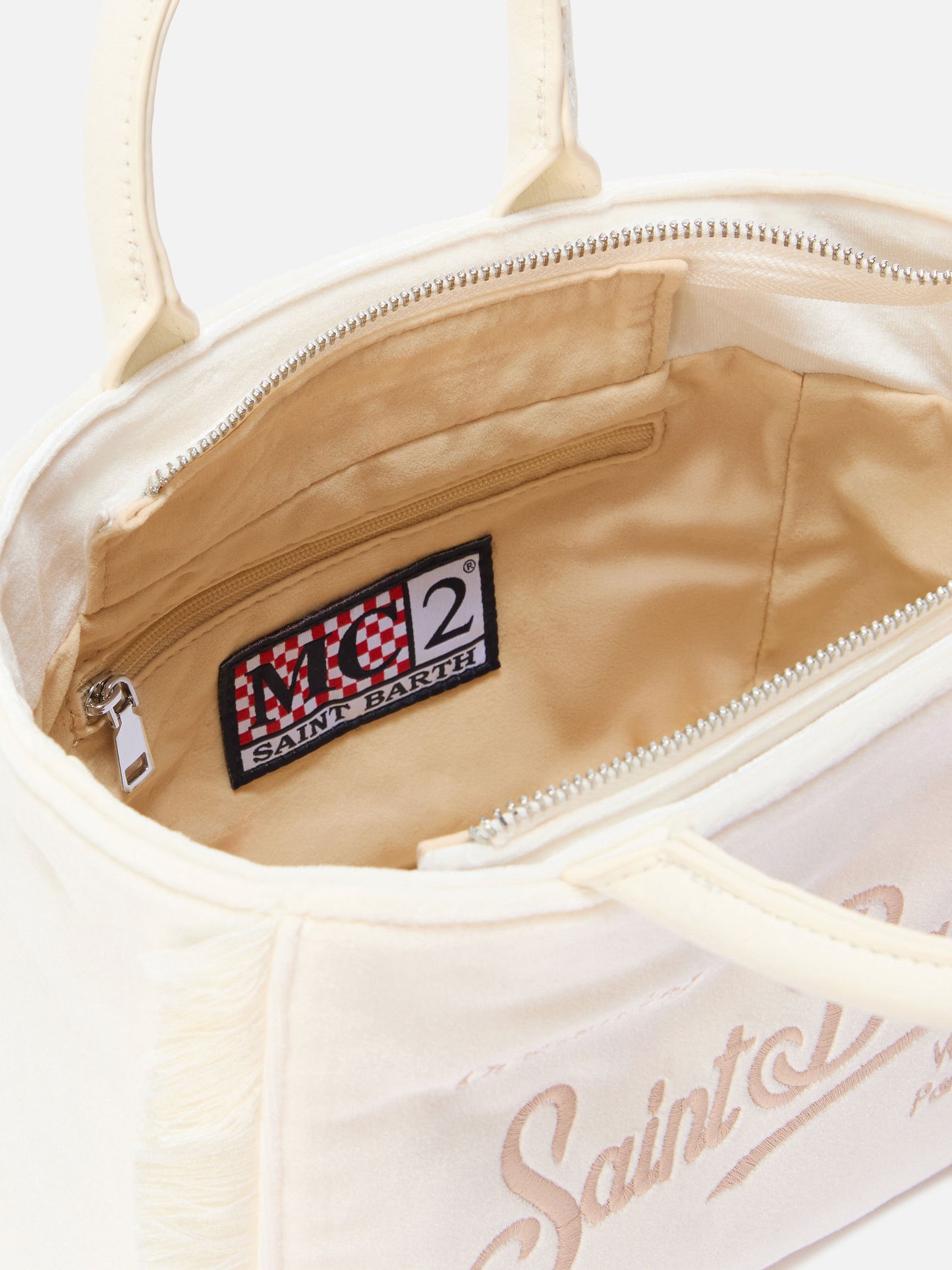 Vanity Mini Velvet Handbag in white velvet and faux suede