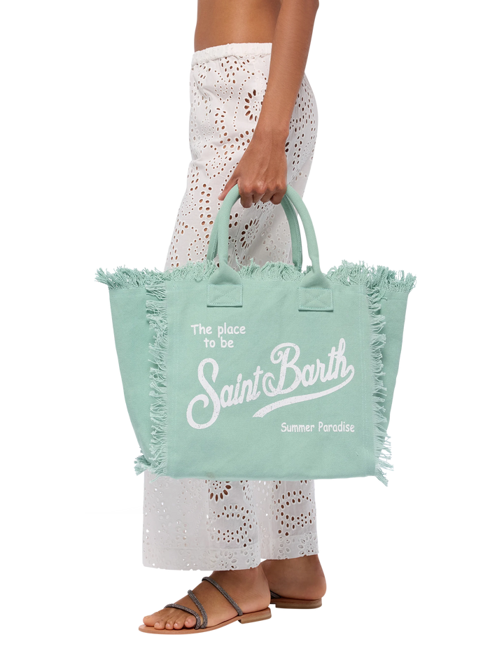 Sage green cotton canvas Vanity tote bag - MC2 Saint Barth