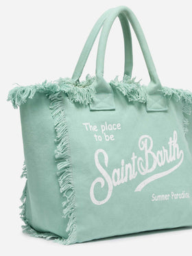 Borsa a spalla Vanity in canvas di cotone verde salvia