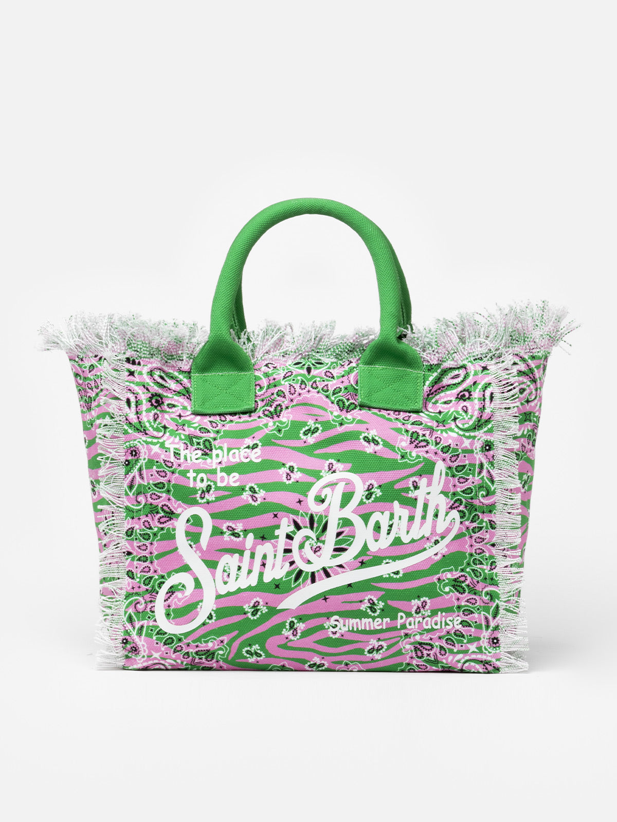 Cotton canvas tote bag with zebra and bandanna print