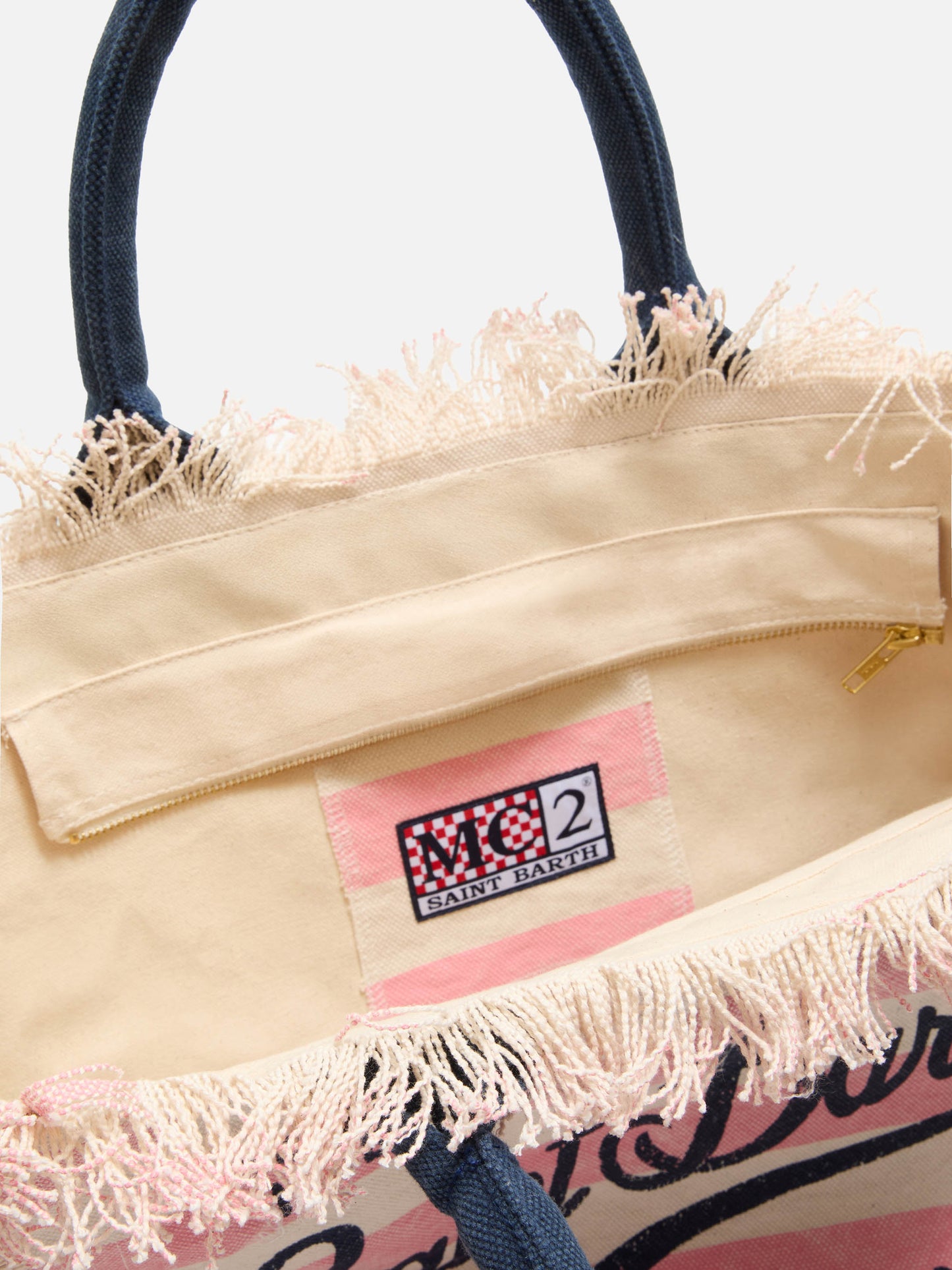 Regular Vanity canvas bag with pink horizontal stripes