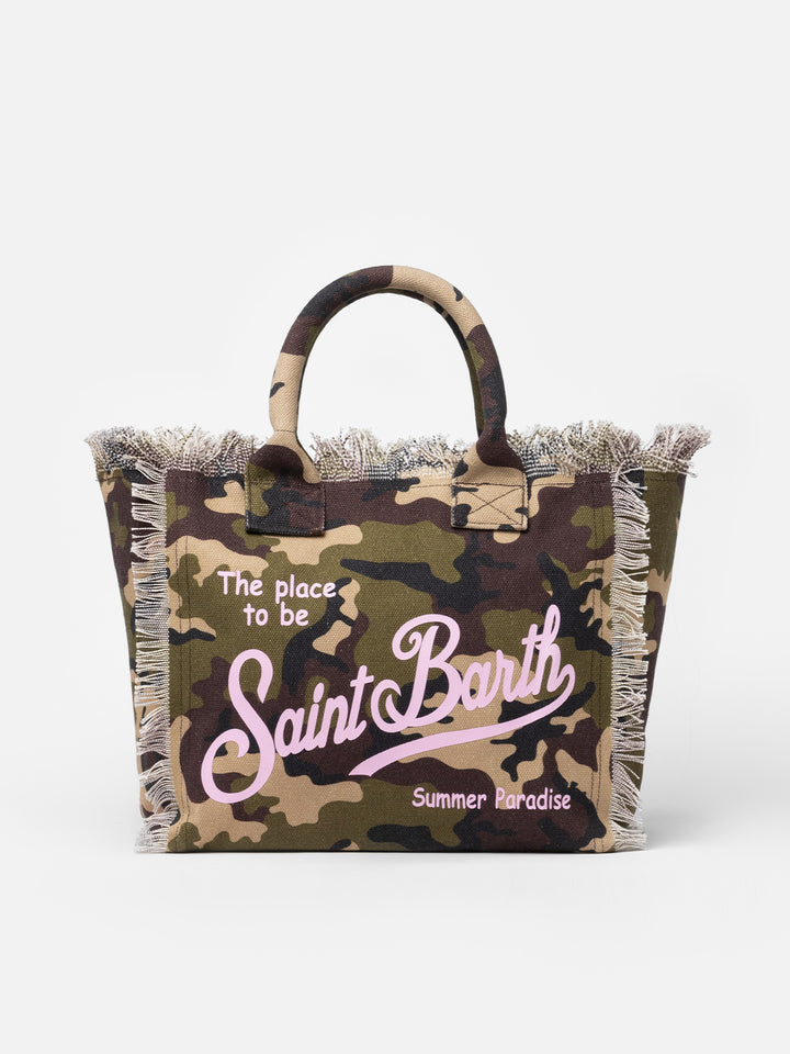 Borsa a spalla Vanity in canvas di cotone con stampa camouflage