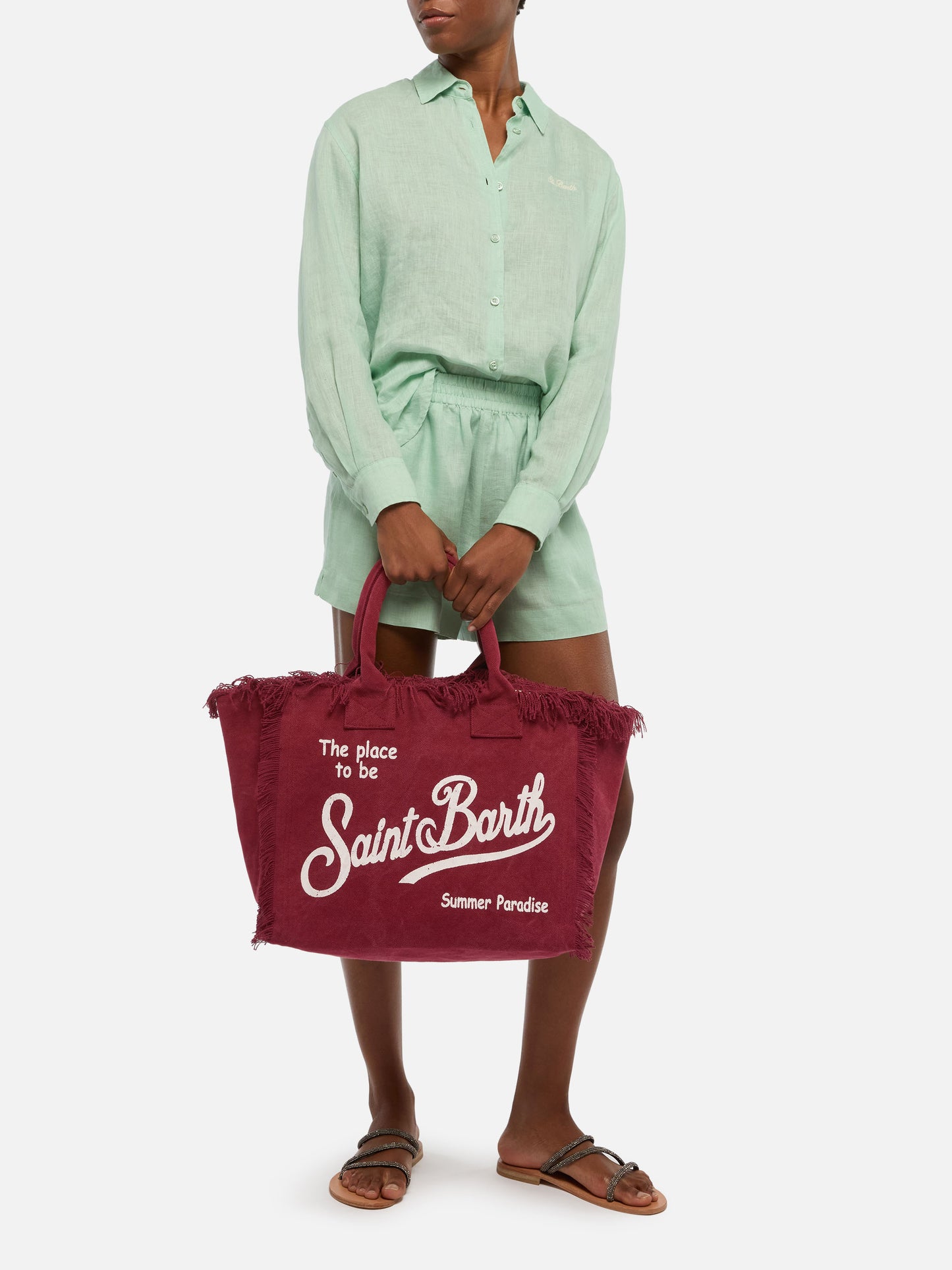 Burgundy cotton canvas Vanity tote bag