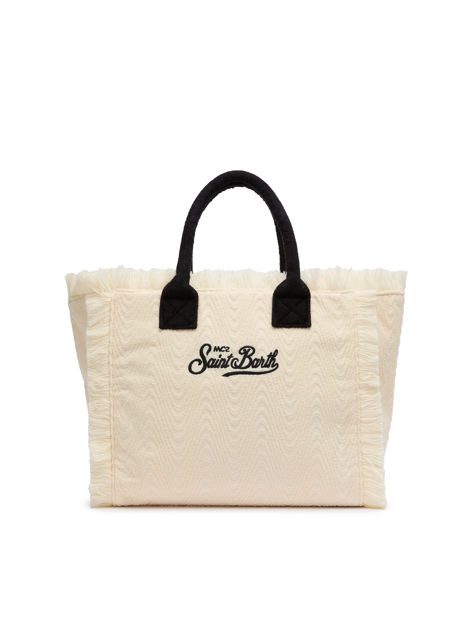 Off-white terry embossed Vanity Sponge tote bag with black details - MC2 Saint Barth