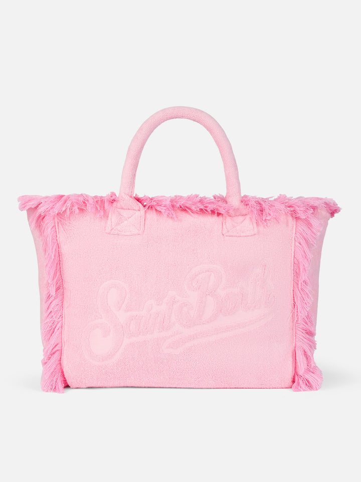 Borsa a spalla Vanity Terry rosa con logo in bassorilievo