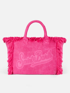 Borsa a spalla Vanity Terry fucsia con logo in bassorilievo