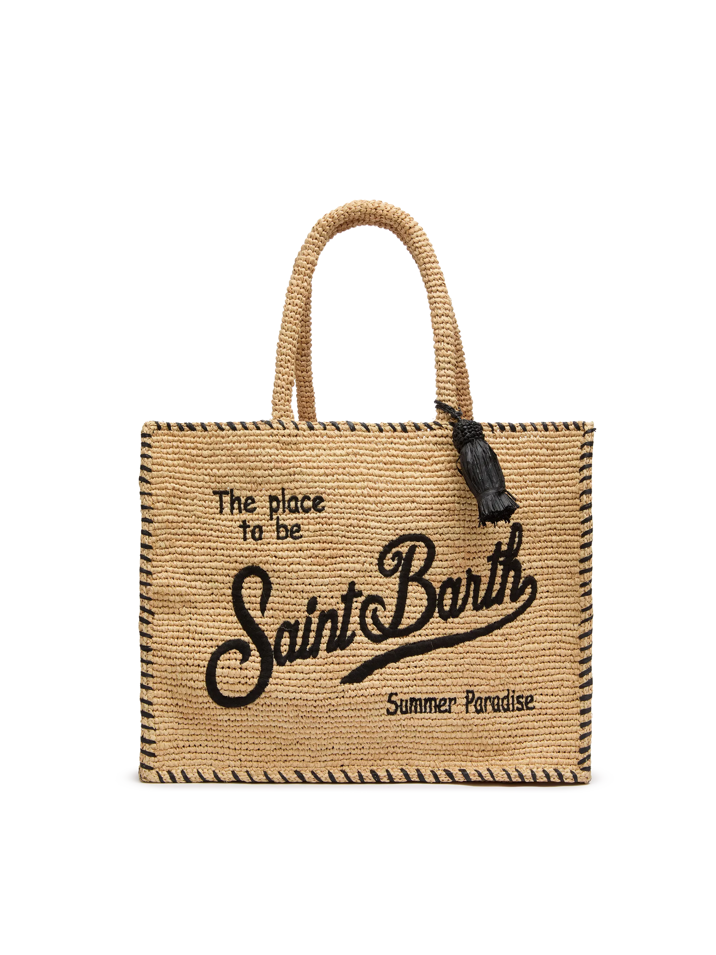 Natural beige Vanity Raffia shoulder bag with black trim - MC2 Saint Barth
