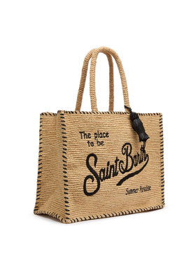 Natural beige Vanity Raffia shoulder bag with black trim - MC2 Saint Barth