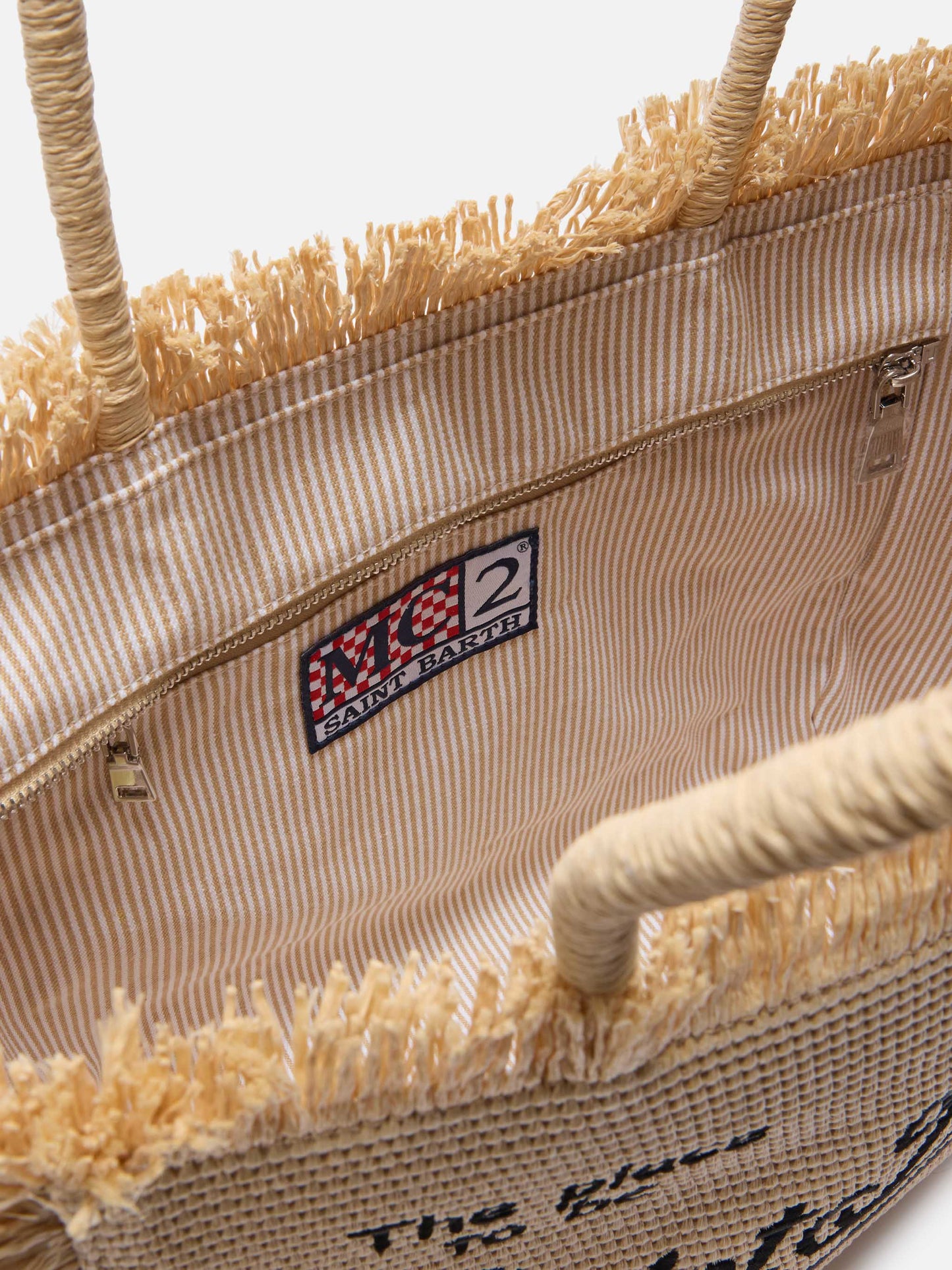 Regular Vanity straw effect bag with contrasting embroidered logo
