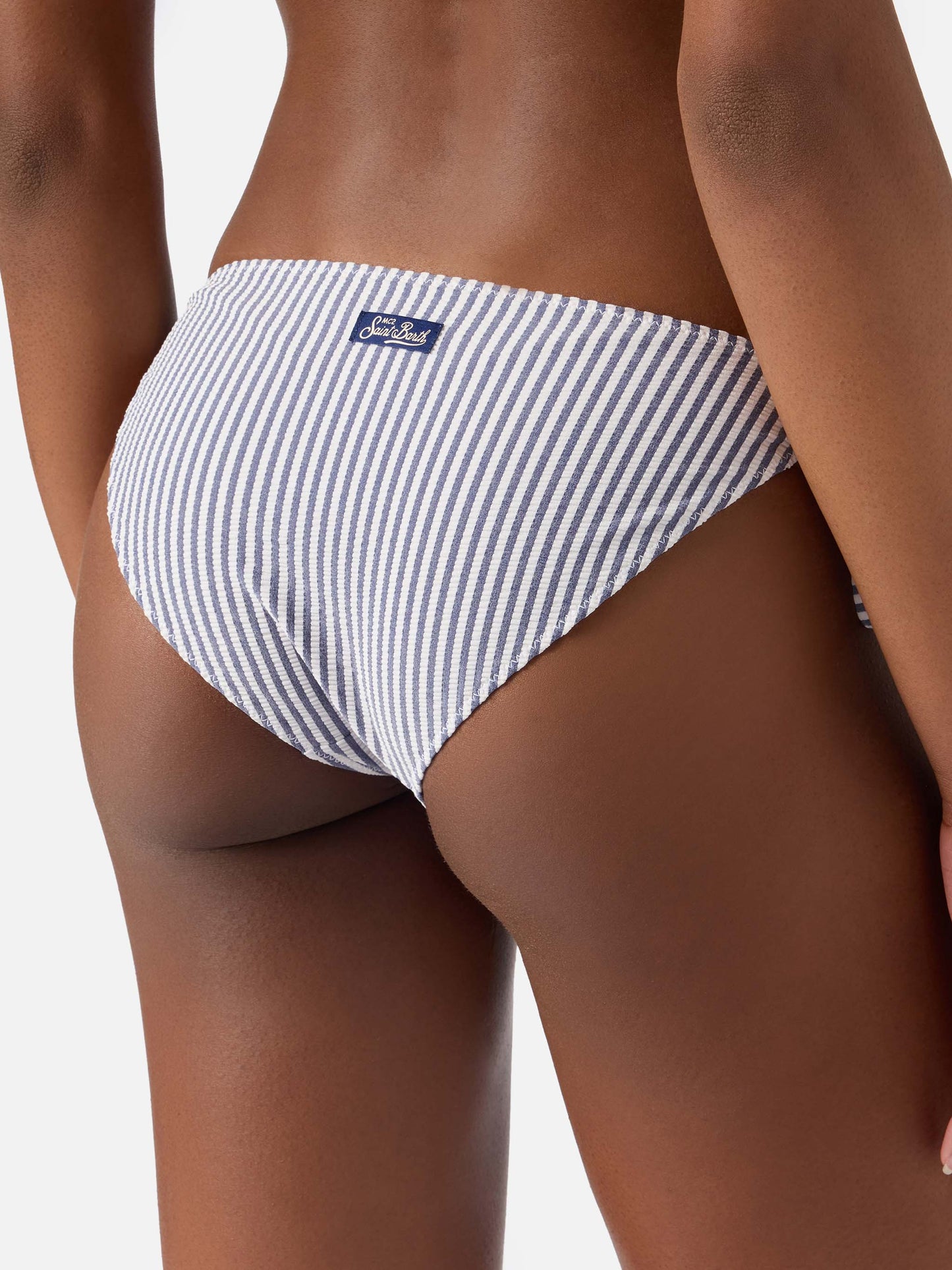 Bikini Leah Virgo de seersucker azul a rayas