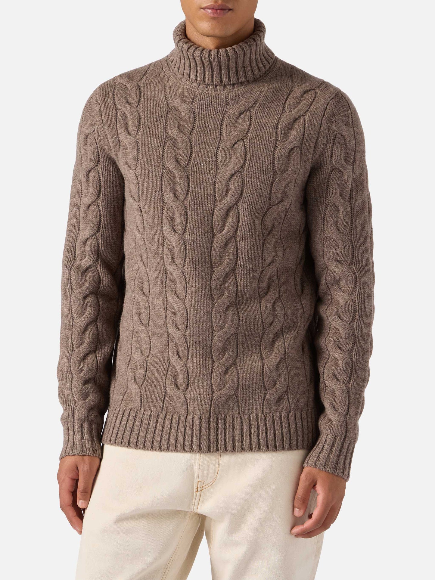 Pullover a collo alto Valdez in pura lana nocciola