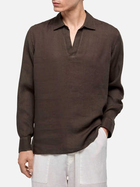 Brown linen polo shirt Ventotene - MC2 Saint Barth