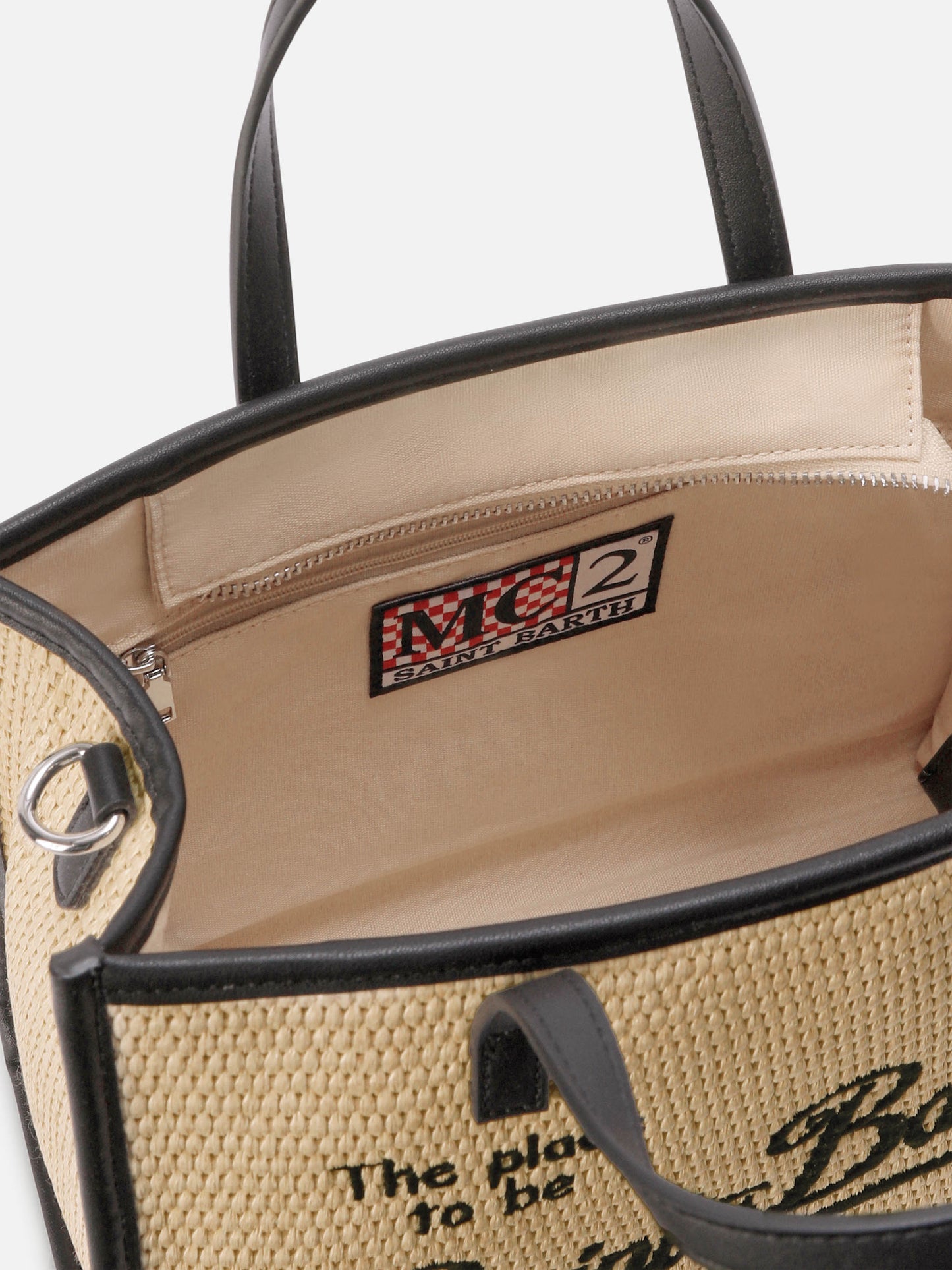 Vivian medium straw effect bag with black embroidered logo