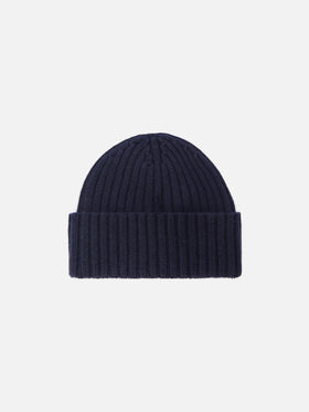 Berretto Wengen in misto cashmere blu con ricamo St. Barth