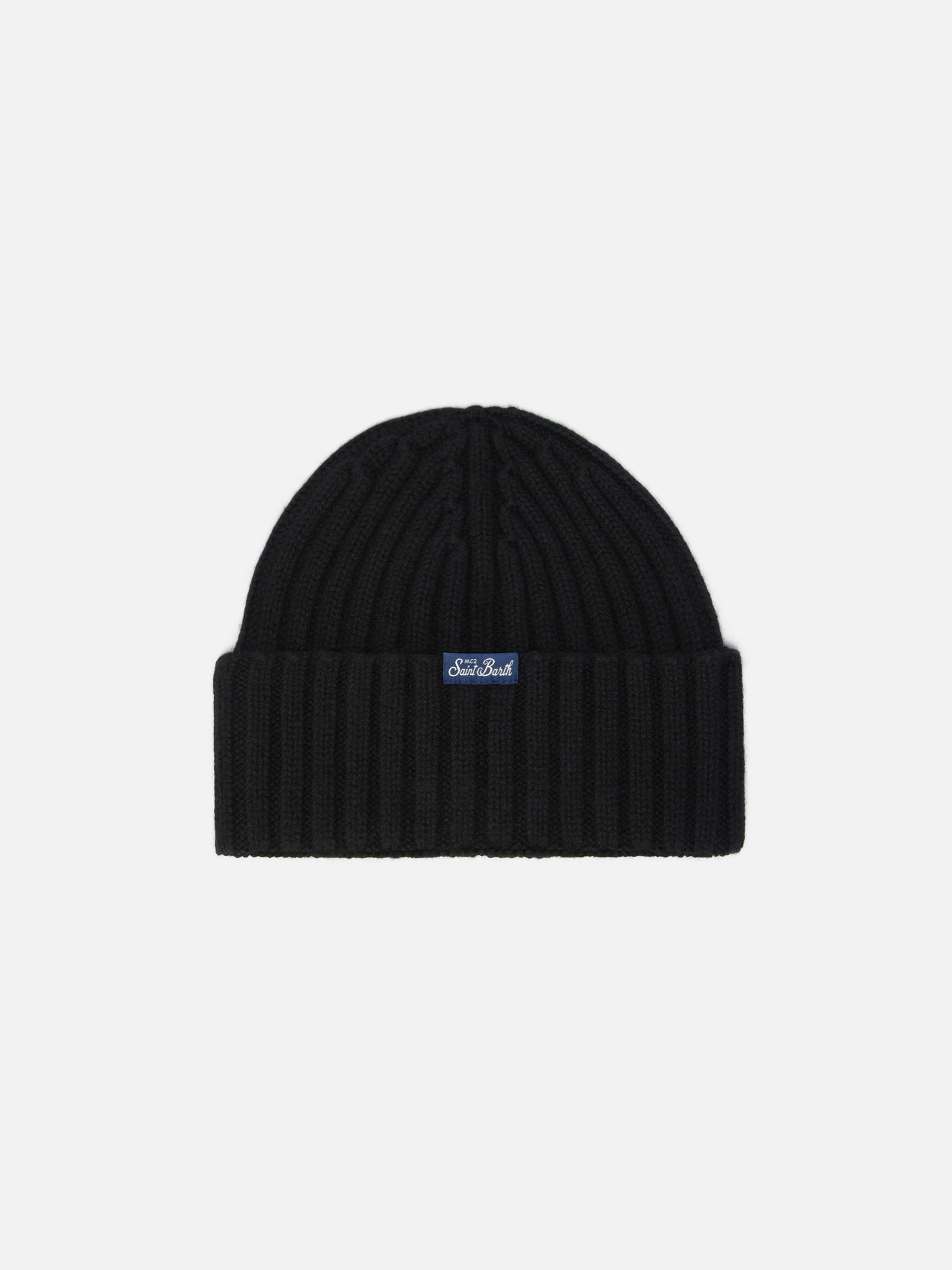 Wengen Jr beanie in cashmere blend in black with Piccola Peste embroidery